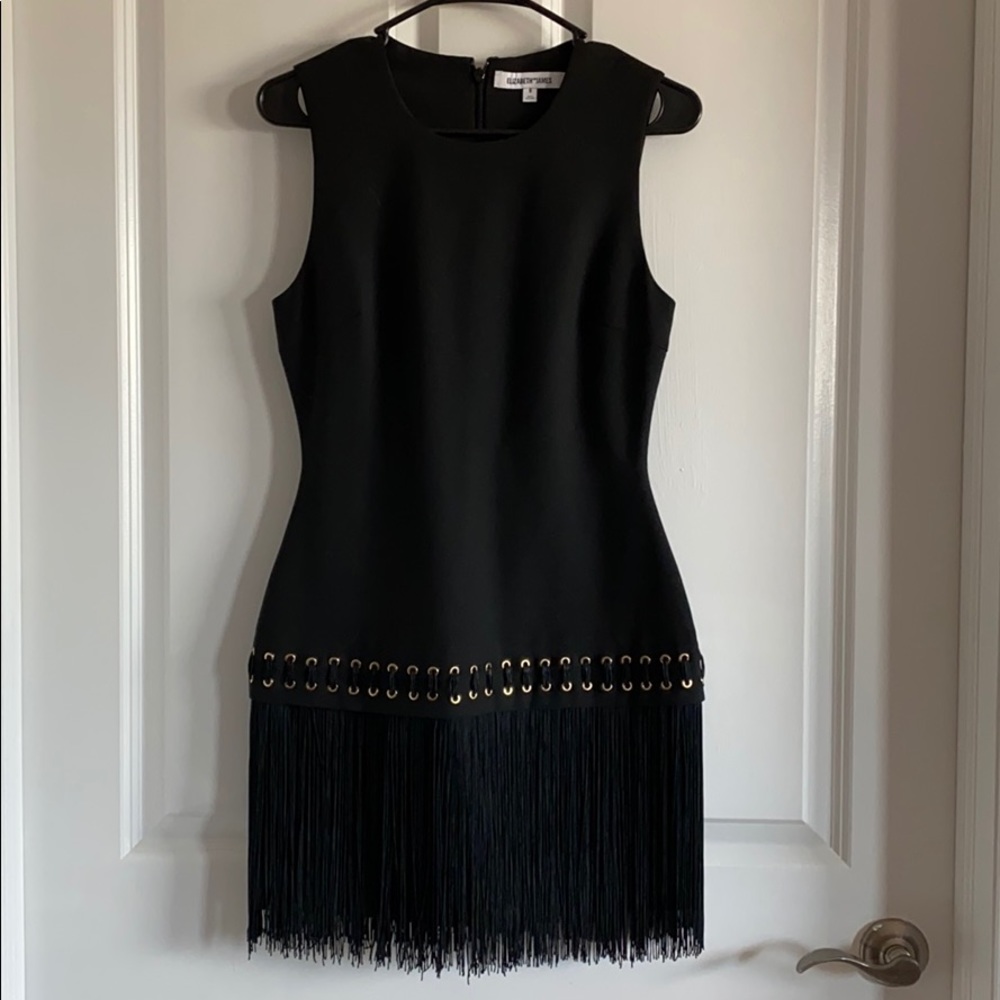 Black fringe mini dress